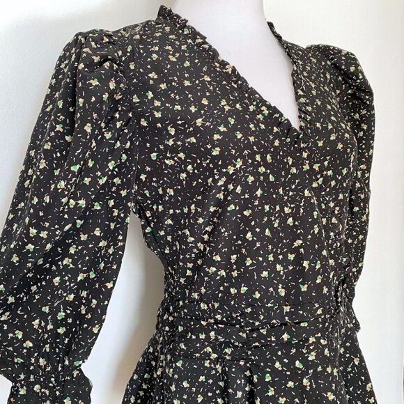 NWT SOFIE SCHNOOR BLACK FLORAL PUFF SLEEVE PEPLUM BLOUSE - S - Picture 5 of 12